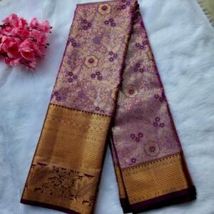 New Arrivals royal purple kanjivaram semi pattu saree with golden zari work